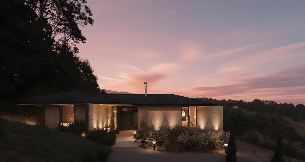 a house with lights on the side of it at Summit Escape Peace & Comfort in Cartago