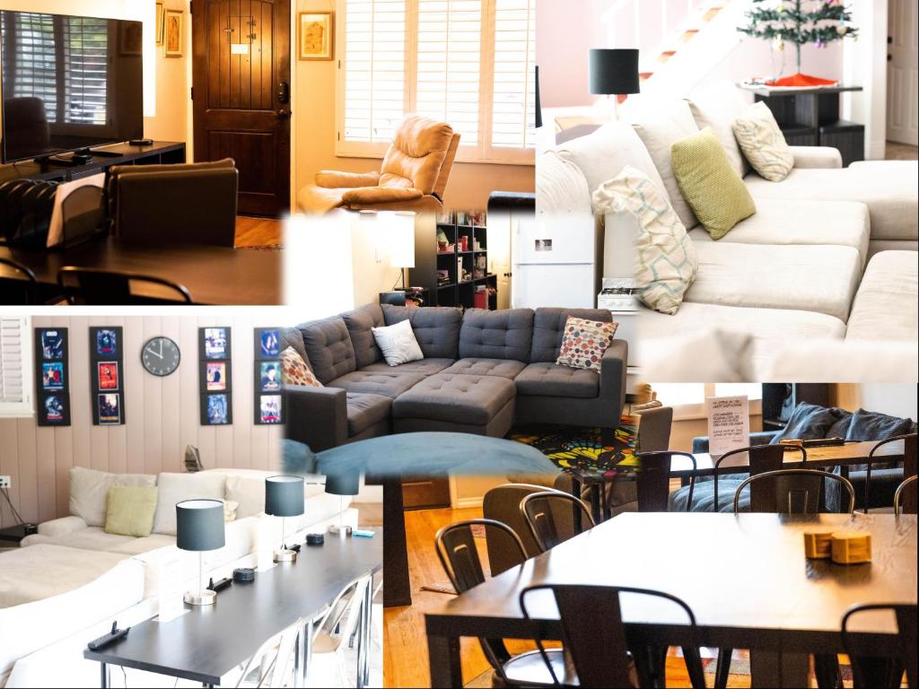a living room with white couches and tables at LA Artist House in Encino