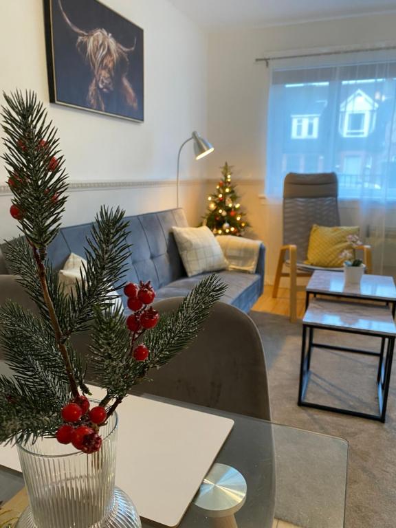 Χώρος καθιστικού στο Modern apartment in Glasgow West End, free parking