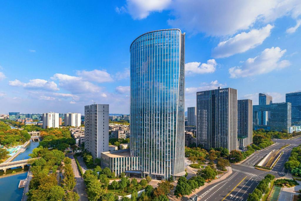 an aerial view of a tall building in a city at Fairfield by Marriott Hangzhou Future Sci-tech City in Hangzhou