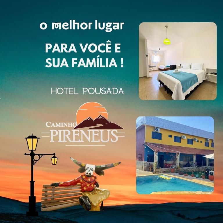 a collage of three pictures of a hotel at Hotel Pousada Caminho Pireneus in Pirenópolis