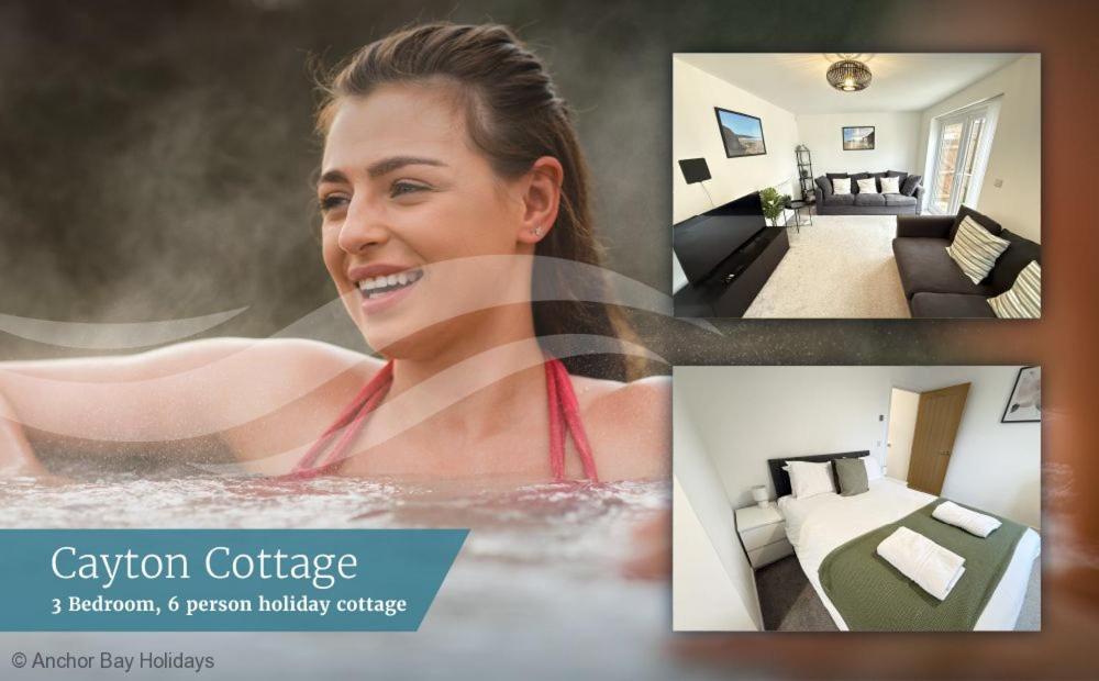 Ένα ή περισσότερα κρεβάτια σε δωμάτιο στο Cayton Bay Cottage