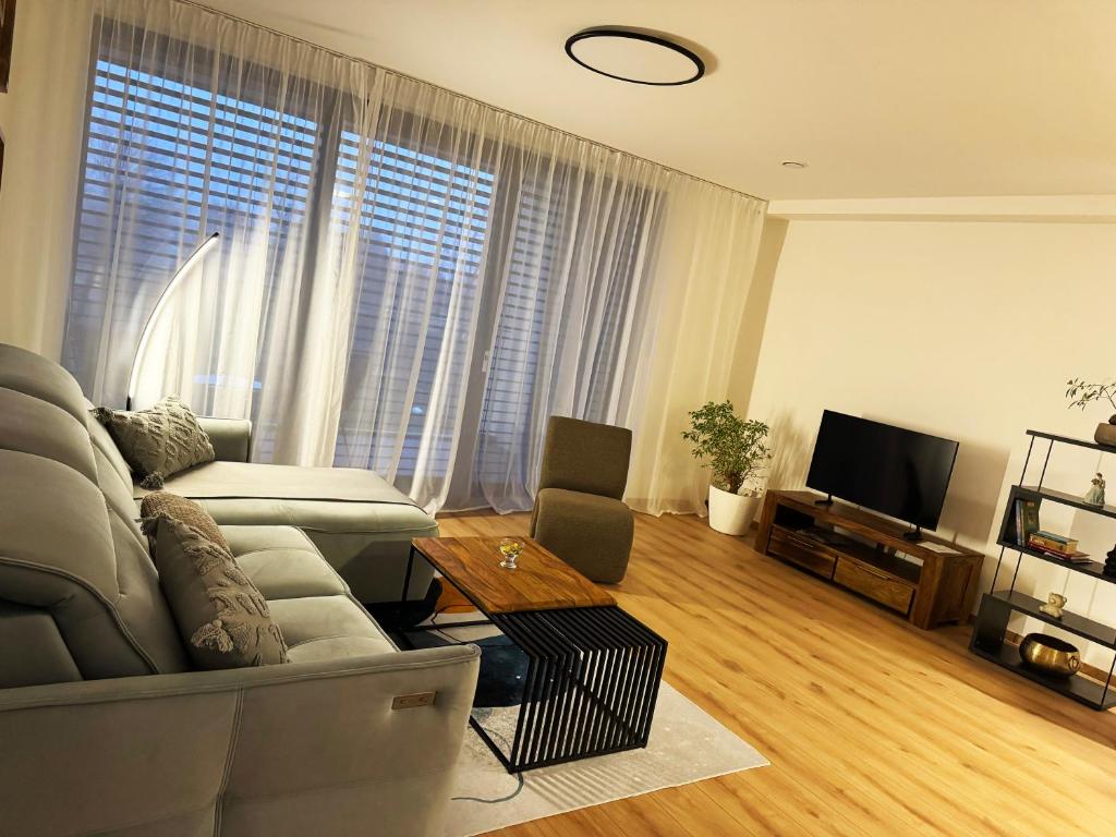 Una televisión o centro de entretenimiento en Aurum Apartmány