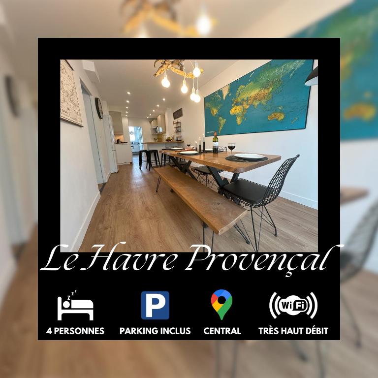 a picture of a dining room with a table and chairs at Le Havre Provençal - Parking Inclus in Manosque