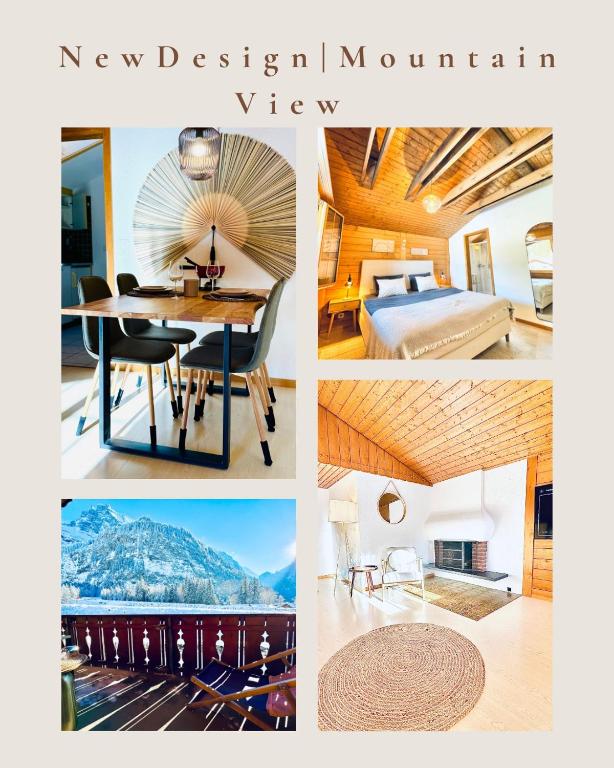 a collage of photos of a hotel room at Bergtraum Suite in Kandersteg
