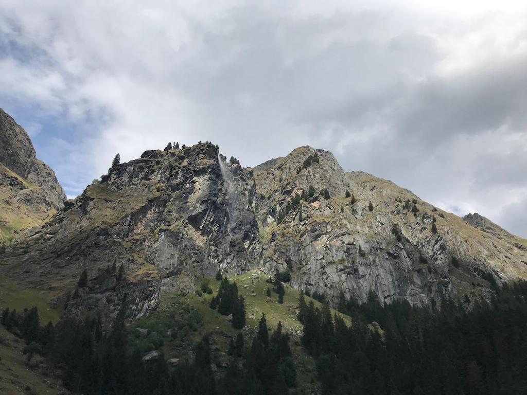 a rocky mountain with trees in front of it at 3 bedrooms apartment in Fionnay in Fionnay