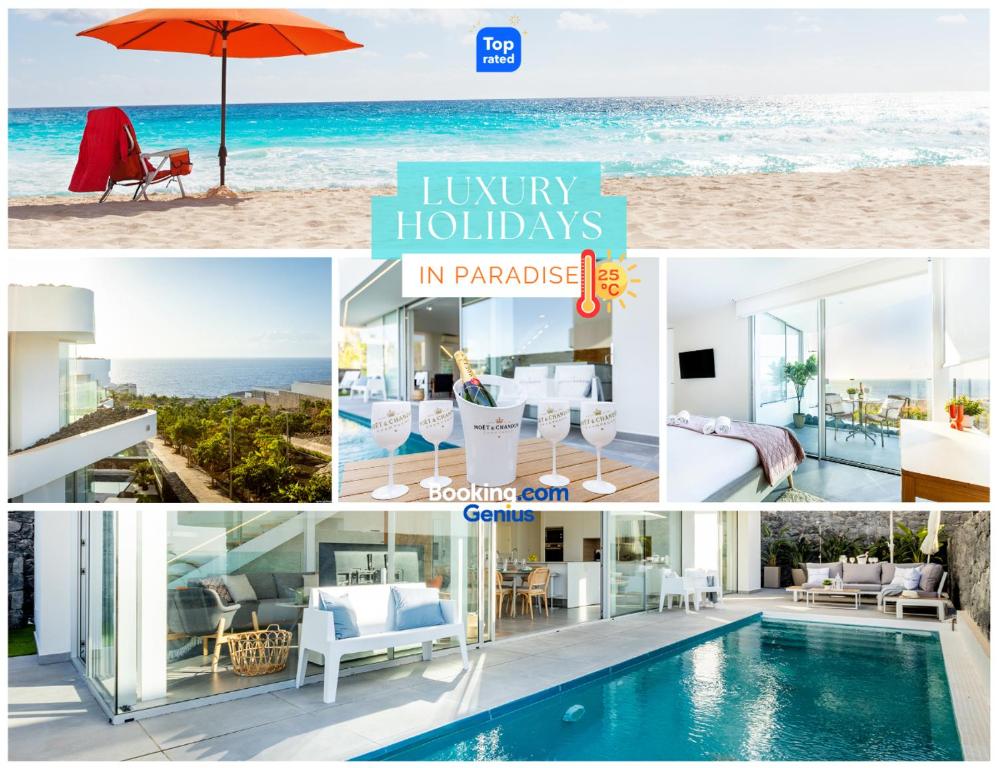 a collage of photos of luxury hotels in paradise at Villa Eva in Callao Salvaje