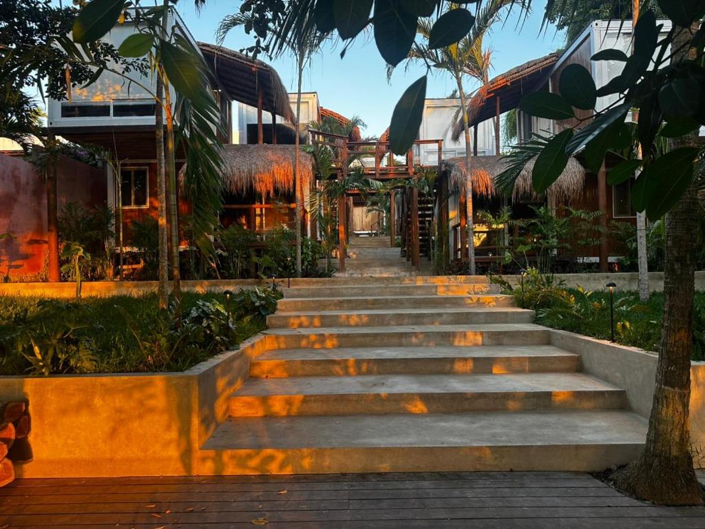 a set of stairs in front of a building at Tregua Bacalar in Bacalar