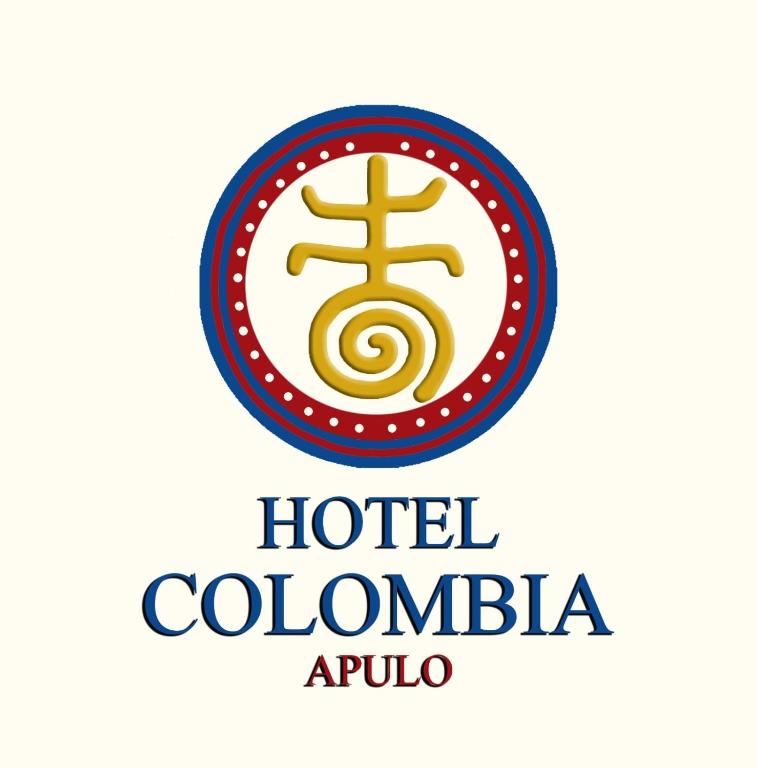 a label for a hotel colombia with a gold symbol at Hotel Colombia - Apulo in Apulo
