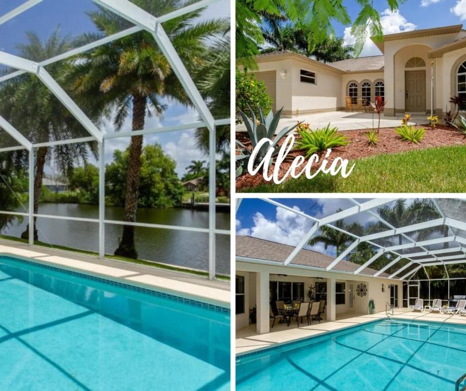 a collage of photos of a swimming pool and a house at Alecia in Cape Coral