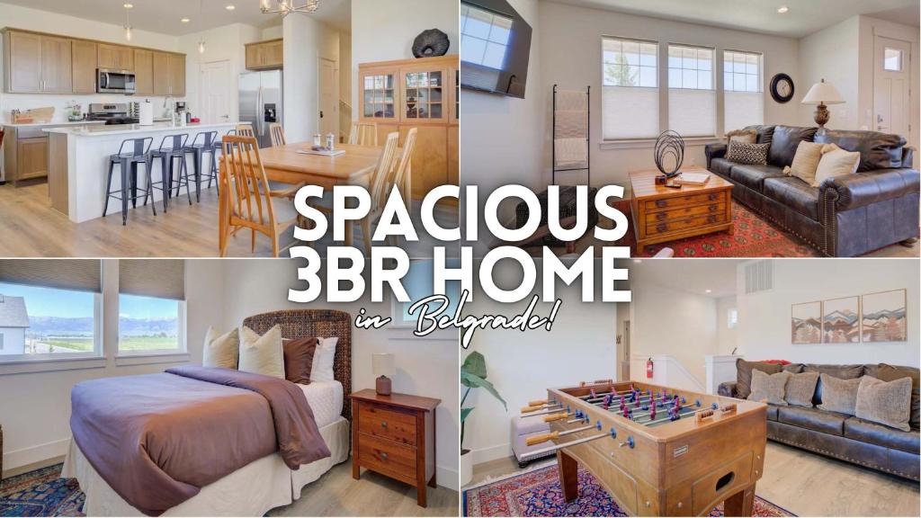 Spacious 3BR Home - Perfect Belgrade Getaway في بلغراد: غرفة نوم وغرفة معيشة مع سرير ومطبخ