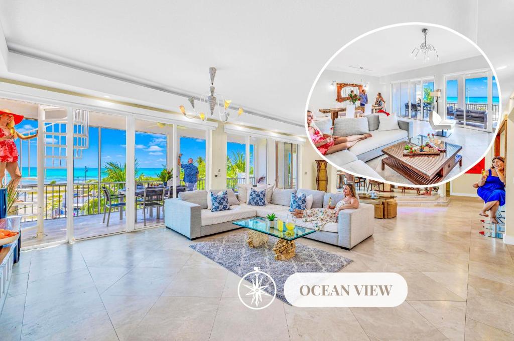 an open living room with a view of the ocean at Ocean View Two Duplex Penthouses Retreat amenities: tennis court heated Pool Vista Key in Islamorada