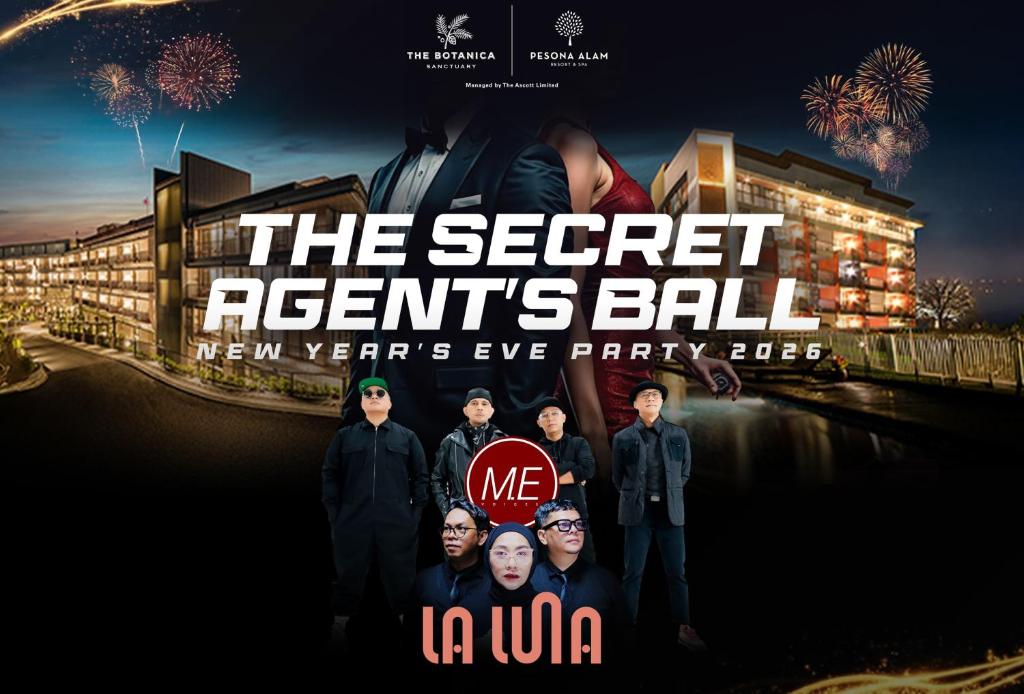 a poster for the secret agent agents ball at Pesona Alam Resort & Spa in Puncak