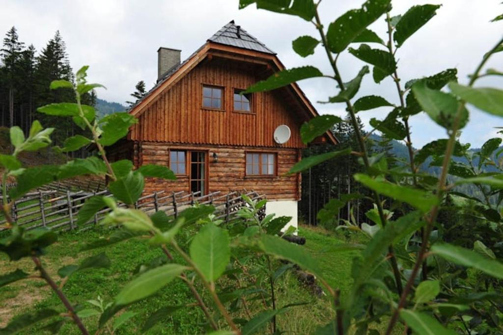 a wooden house in the middle of a forest at Kuhgrabenhütte in Klippitztorl