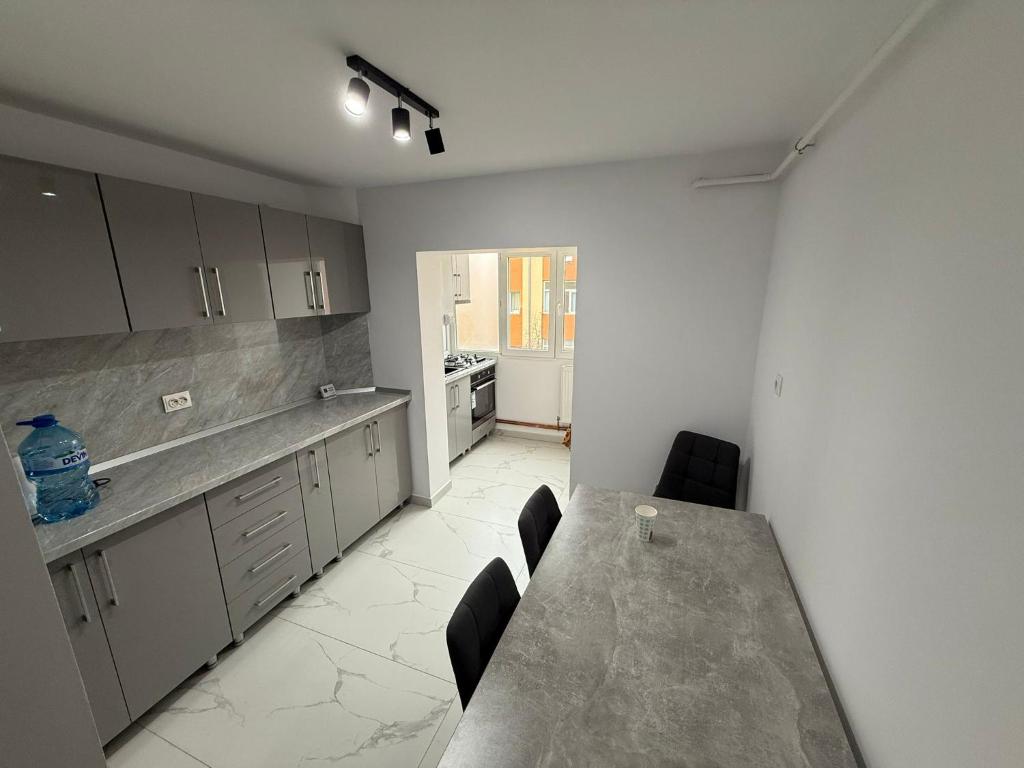 una grande cucina con tavolo e sedie di Casă Dulcu a Craiova