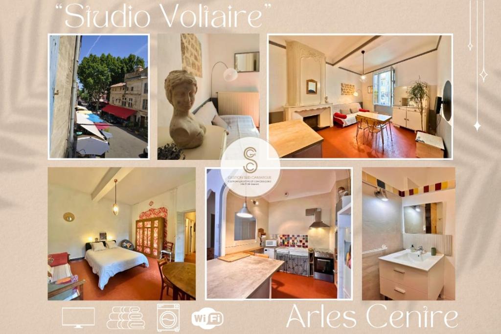 een collage van foto's van een woonkamer bij Studio Voltaire Arles Centre in Arles