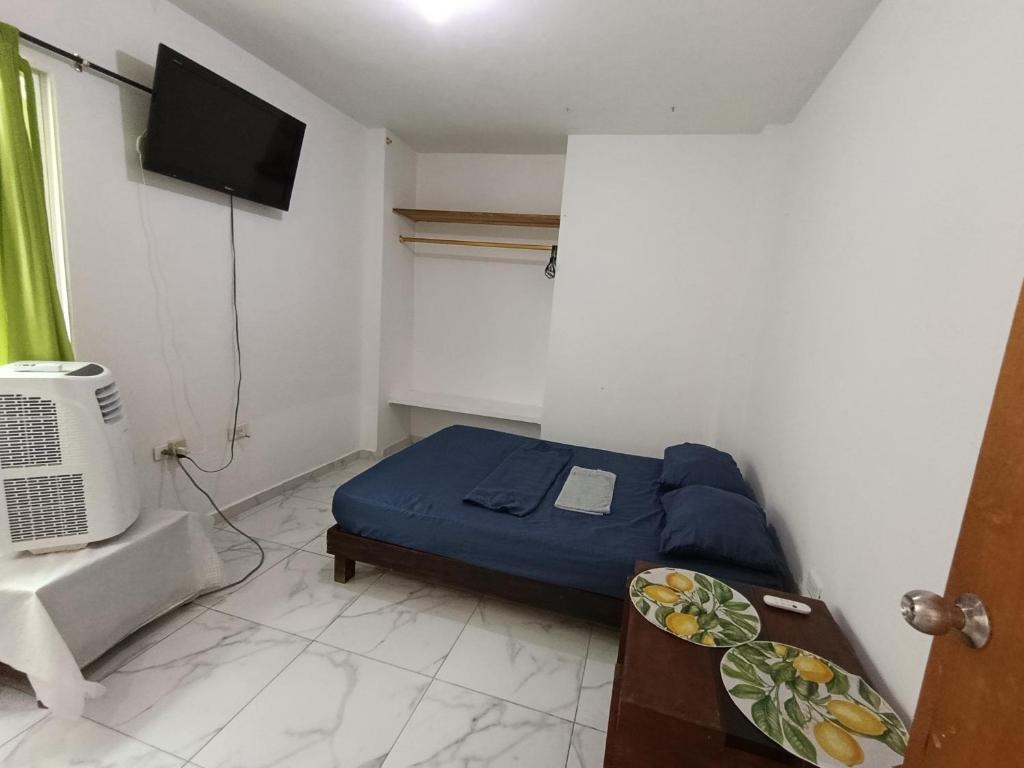 MaizalにあるApartamentos en Sabanilla, Colombia -Tu Escapada Ideal!のベッドとテレビのある小さな寝室