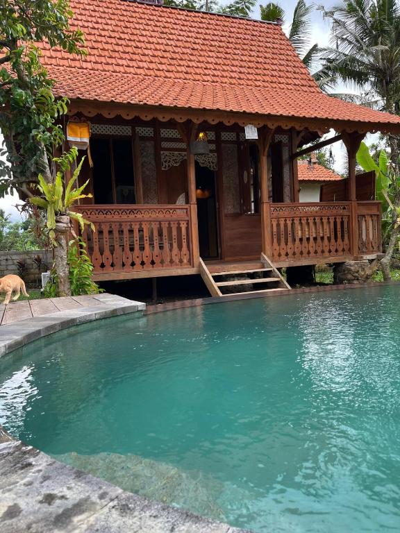 a house with a swimming pool in front of a building at Green vanilla Suite 1 in Silebeng