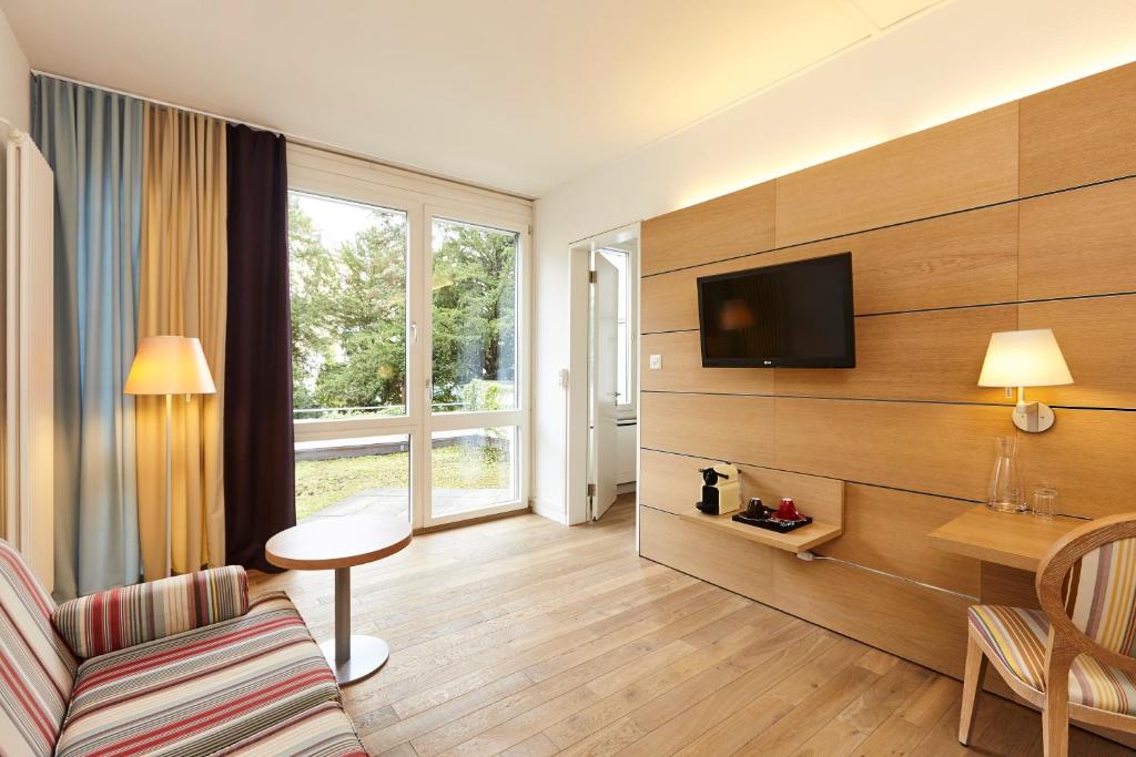 TV a/nebo společenská místnost v ubytování Steinenschanze Charming City & Garden Hotel