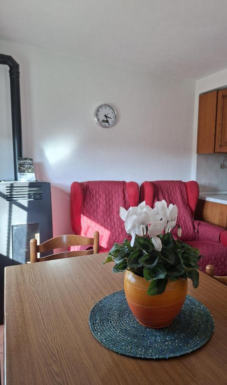 a vase with flowers on a table in a living room at Belvedere 160 in Feltre