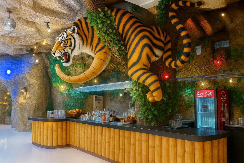 a restaurant with a tiger hanging from the wall at Tiger Complex Inn in Patong Beach