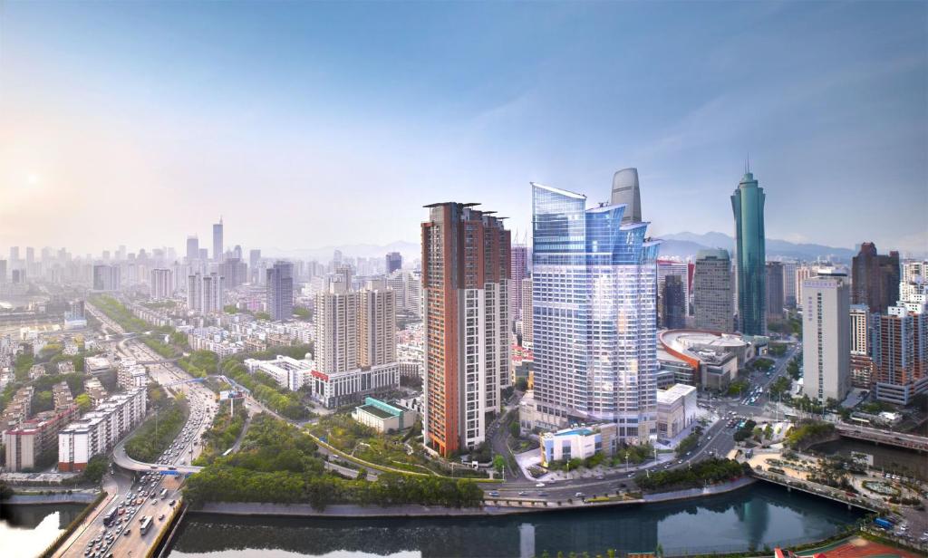 Nespecifikovaný výhled na destinaci Šen-čen nebo výhled na město při pohledu z hotelu