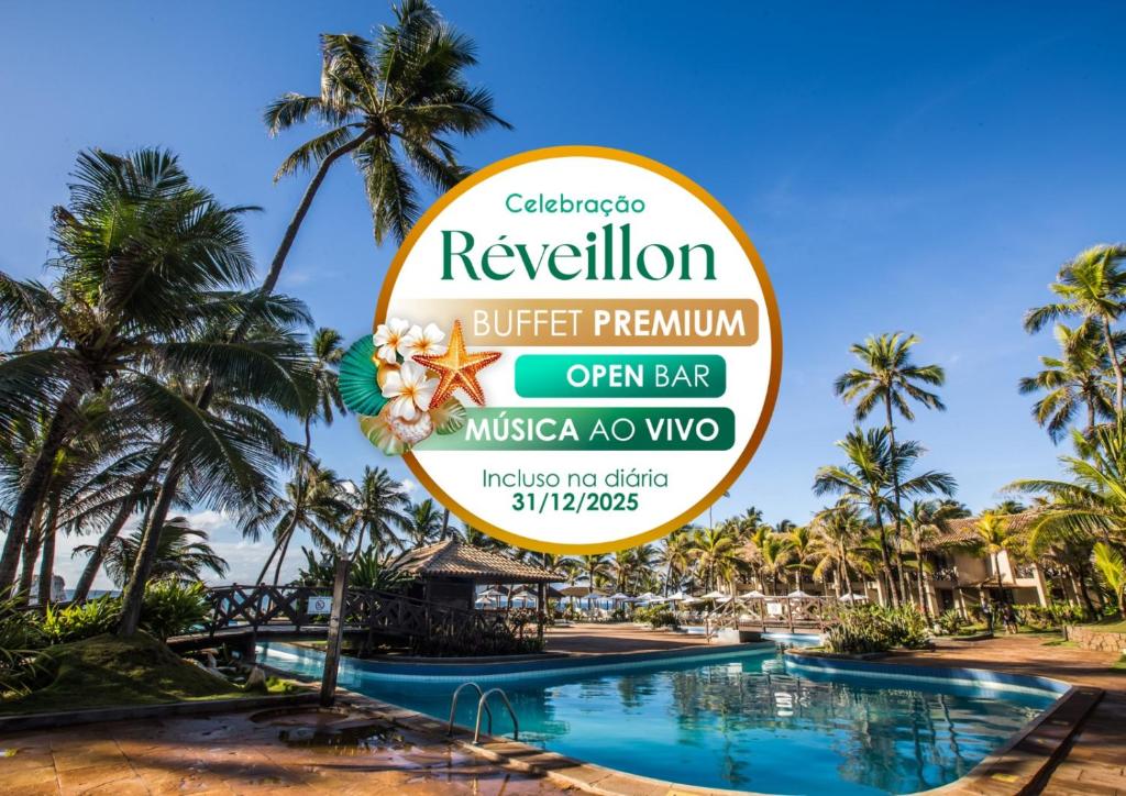 um sinal em frente a uma piscina num resort em Catussaba Resort Hotel em Salvador