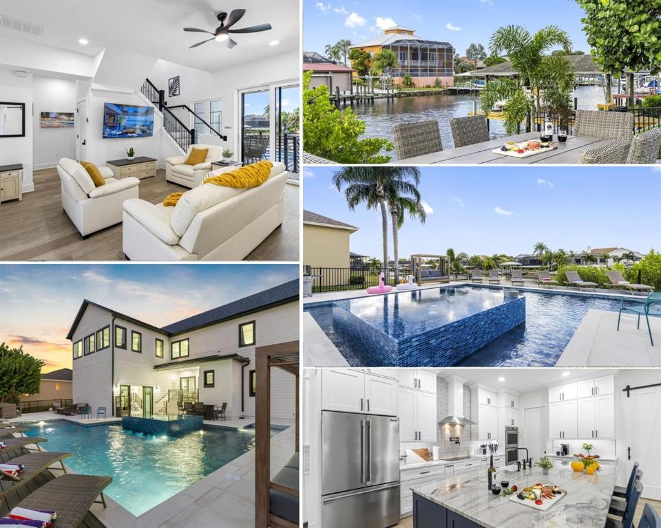 2 Million Villa Heated Pool w Luxury Spa 6BR & 6BR Waterfront by Canal في أبولو بيتش: مجموعة من صور المنازل مع المسبح