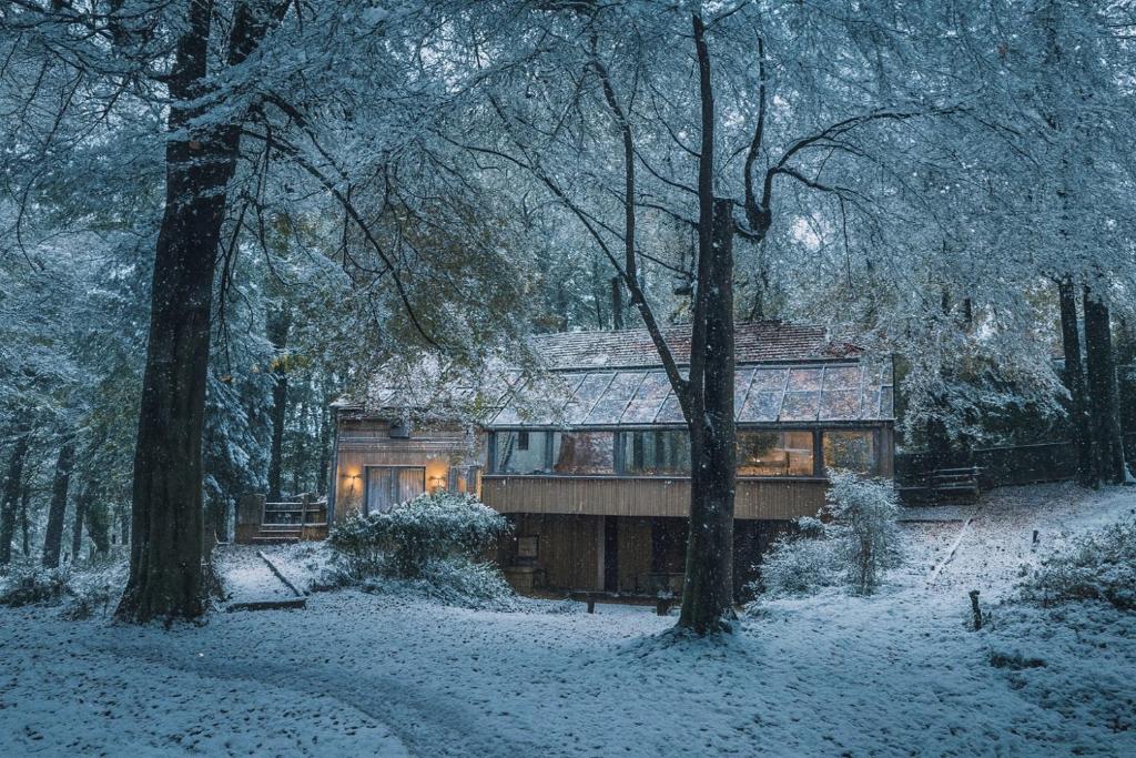 5 Star Luxury Woodland Retreat Sleeps 12 Hot tub Sauna v zimě