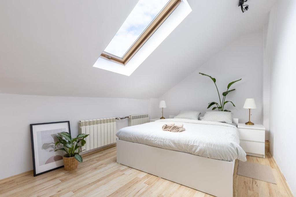 una camera bianca con letto e lucernario di ANTA Salt Mine a Wieliczka