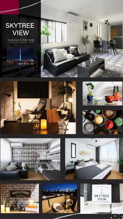 a collage of photos of a living room at Skytree View Riverside Terrace in Tokyo