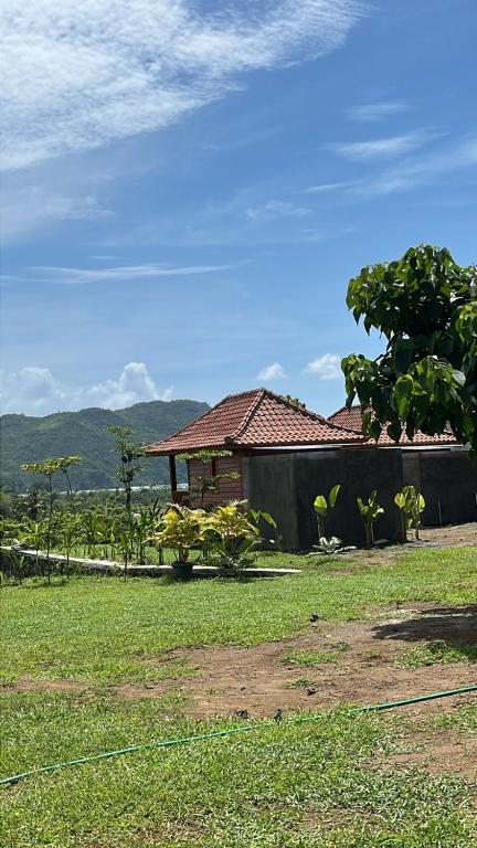 a house in a yard with a grassy field at The Mawun Lombok in Selong Belanak