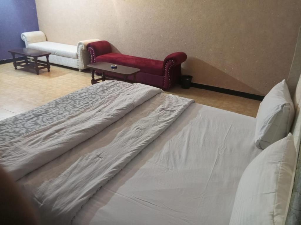 um quarto com uma cama, 2 cadeiras e um sofá em Hotel Grand Orchard Two em Lahore