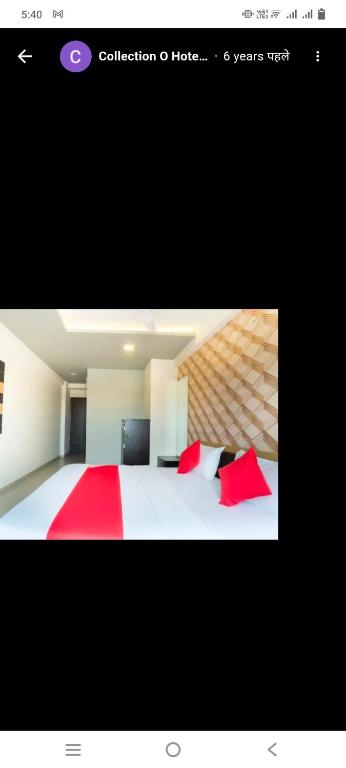 a picture of a bedroom with a bed with red pillows at Hotel paladise in Ahmedabad