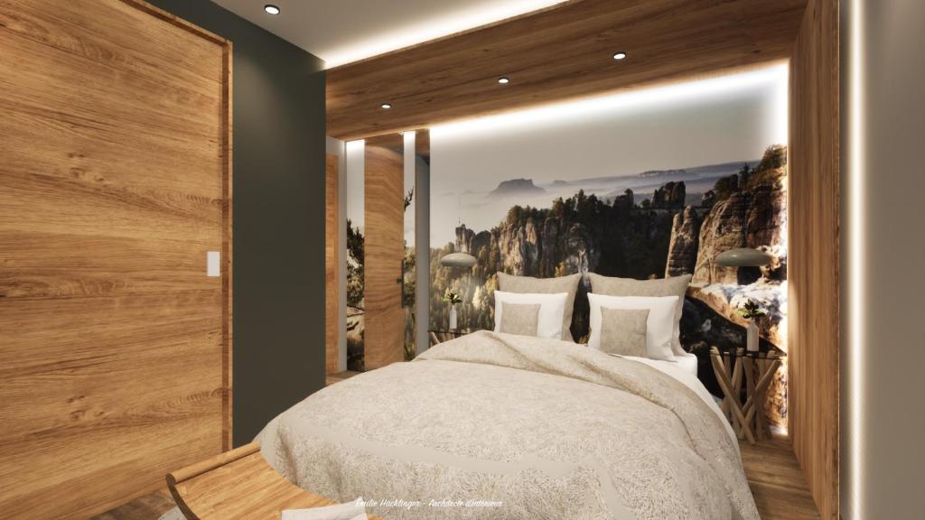 een slaapkamer met een groot bed met een schilderij aan de muur bij Domaine Le H in Hohrod