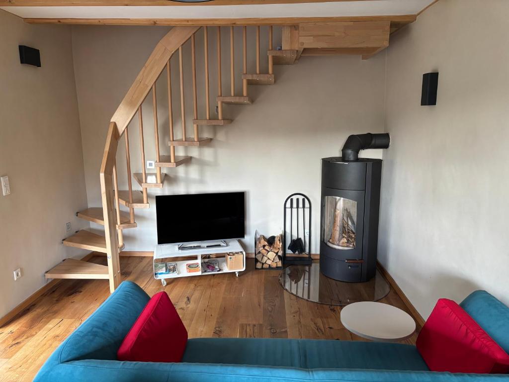 Χώρος καθιστικού στο Behagliches Cottage am See