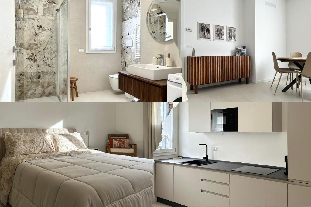 um quarto e uma casa de banho com uma cama e um lavatório em Tilahome - Malpensa Apartment em Somma Lombardo