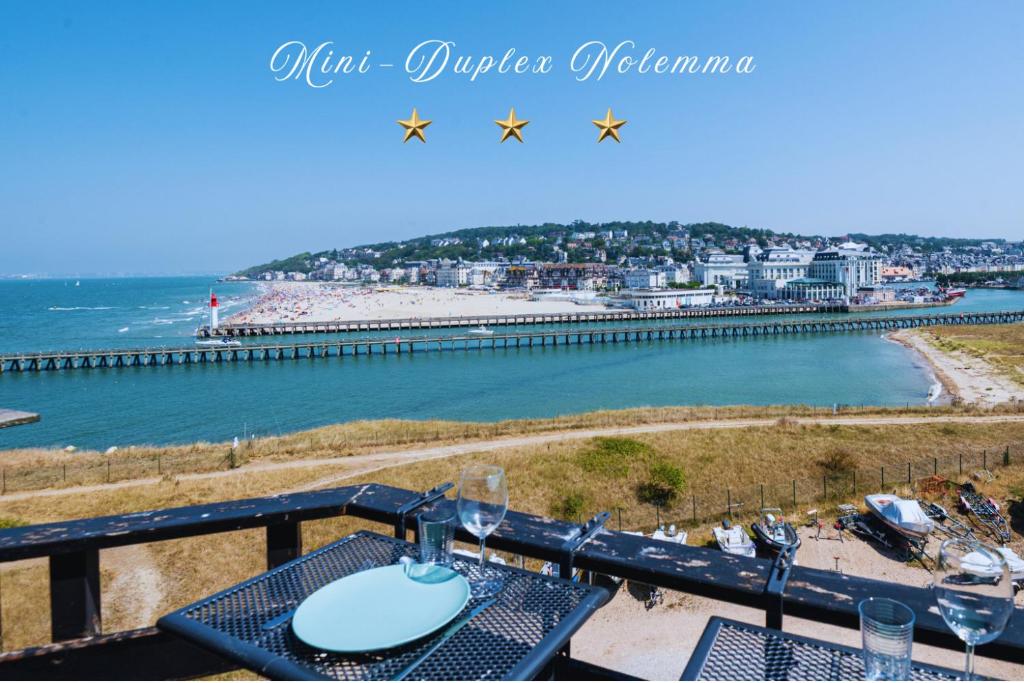 Mini-duplex cosy avec magnifique vue mer في دوفيل: اطلالة على الشاطئ من شرفة الشقة
