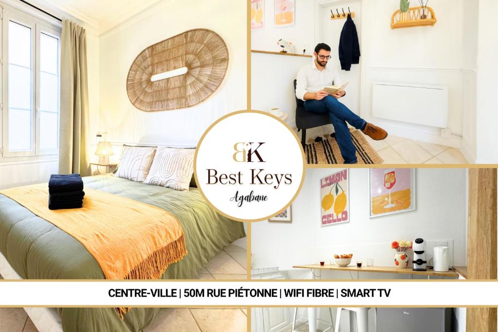 Ένα ή περισσότερα κρεβάτια σε δωμάτιο στο Studio Agabane - By BEST KEYS - Centre-Ville - Cosy & Lumineux - Cuisine Équipée - Smart TV - Lit Confortable - WiFi Fibre - Check-in Autonome - Parking Gratuit à Proximité