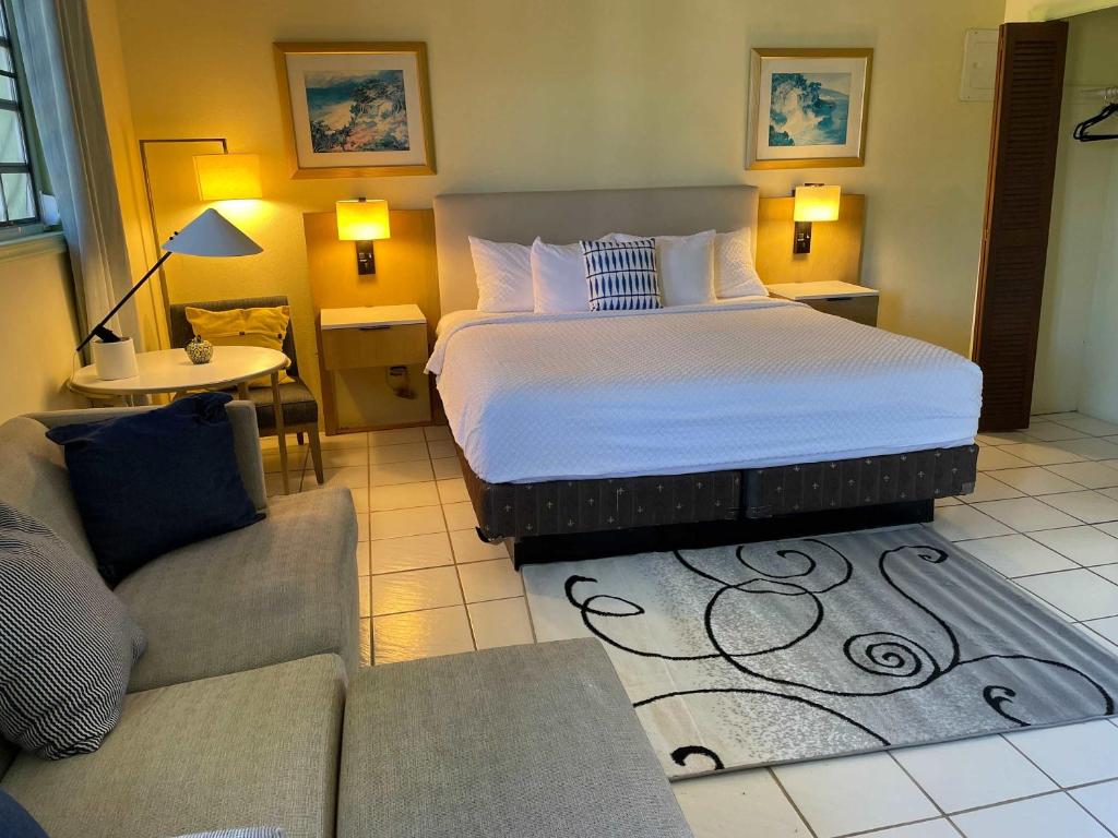 RaphuneKing Deluxe Plus Cottage at Boundless Bliss Hotel的带一张大床和一张沙发的卧室