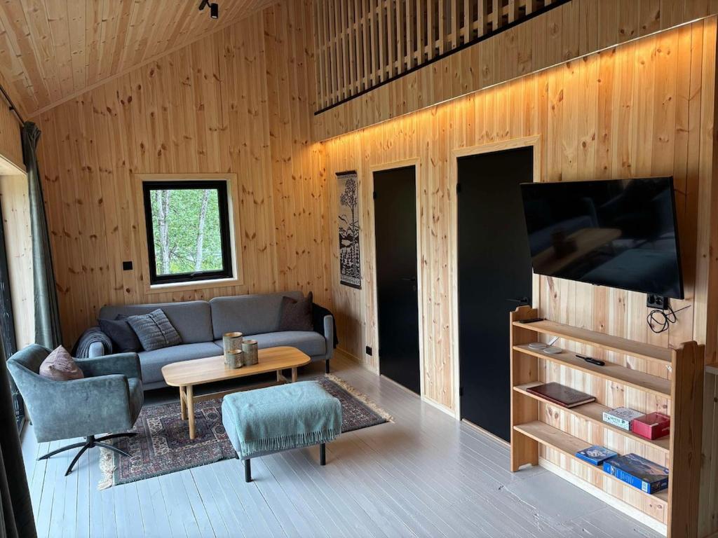 TV a/nebo společenská místnost v ubytování Newly renovated cabin in Sigerfjord, Sortland Vesterålen