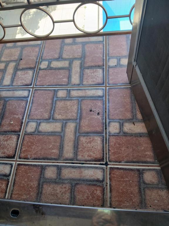 een zicht op een bakstenen vloer met een deur bij Áurea da Mata in Cuiabá