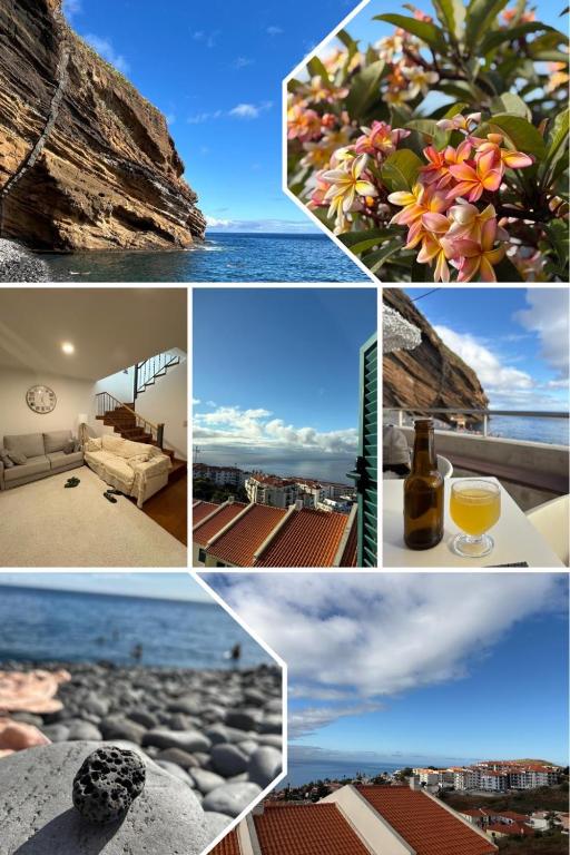 a collage of pictures of the beach and the ocean at LandS in Caniço