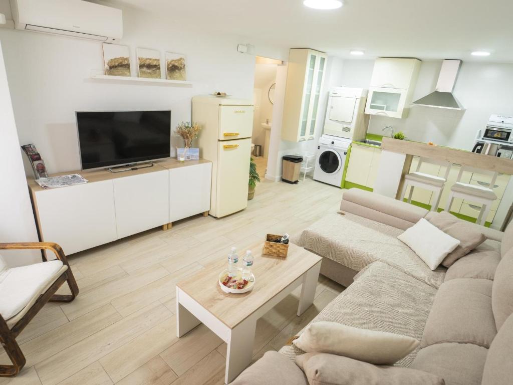 un soggiorno con un divano e una TV di Albaicin Rolando FreshApartment a Granada