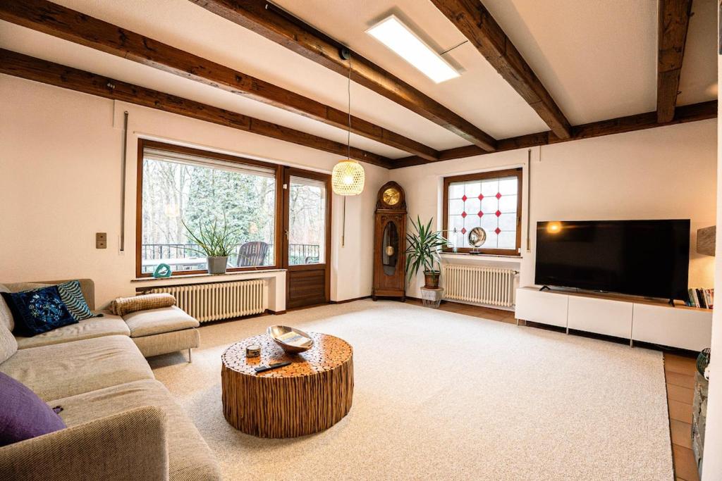 un salon avec un canapé et une télévision dans l'établissement Forest View Quiet and Central, à Hesperange