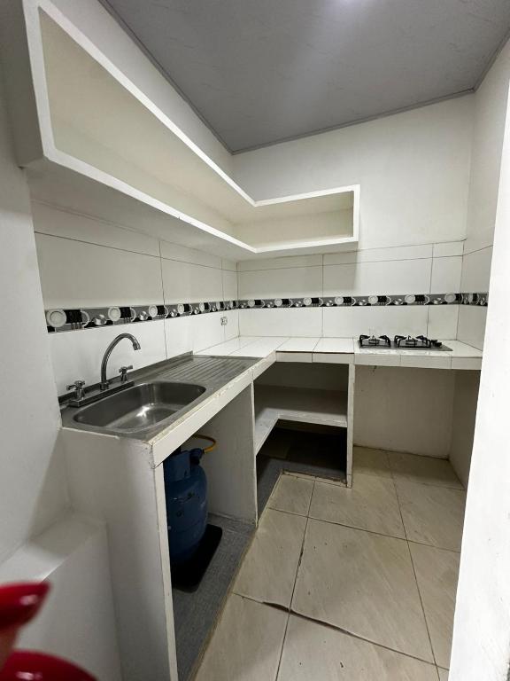 阿劳卡Arriendos Arauca的一个带水槽和台面的白色厨房