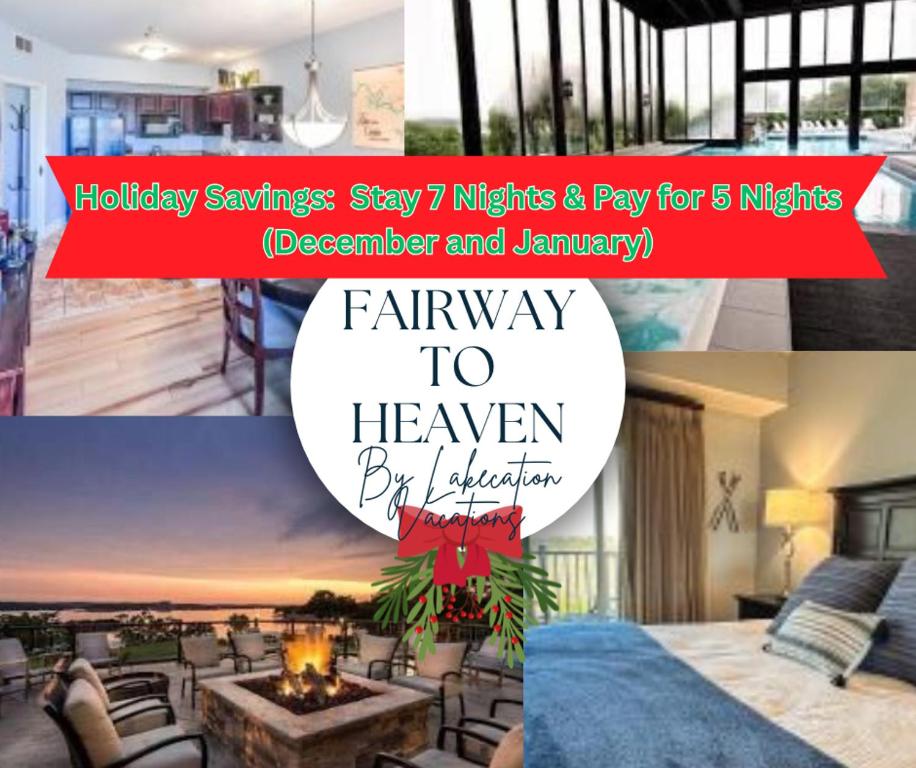 a collage of photos of a bedroom and a living room at Fairway to Heaven at Four Season 2BED2BATH Condo in Lake Ozark