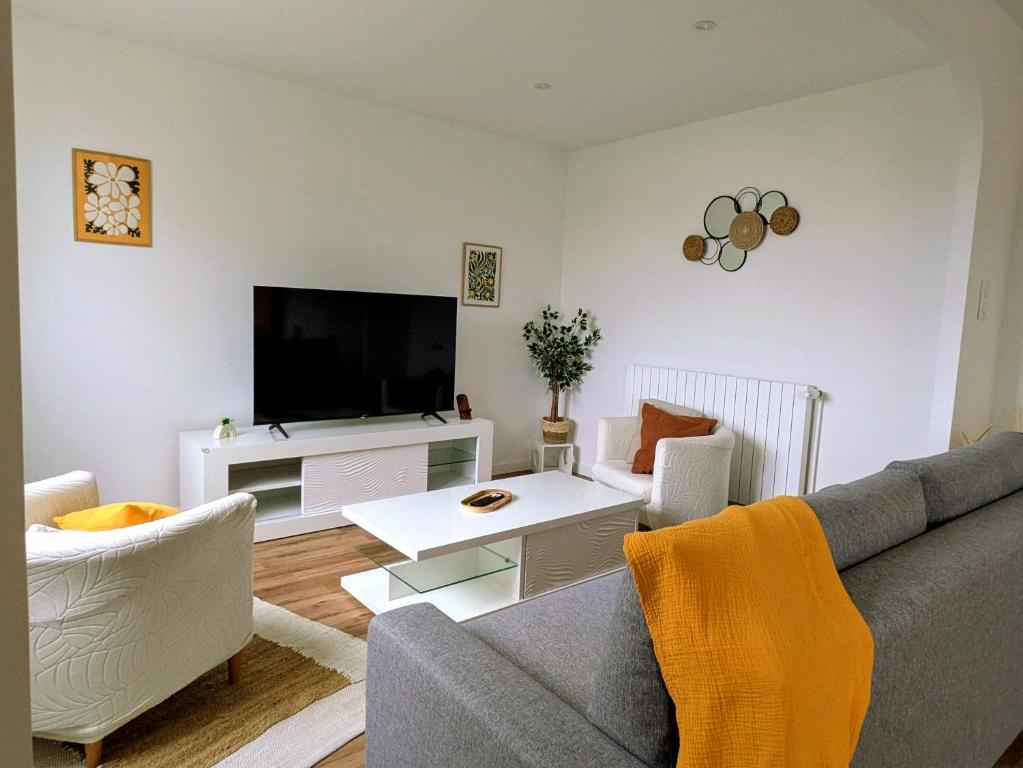 a living room with a couch and a tv at Yutz and Zen in Basse-Yutz