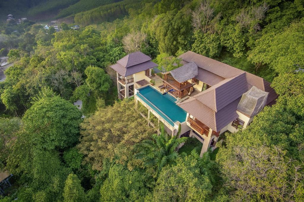 an aerial view of a house with a swimming pool at The Great Escape Pool Seaview Villa in Ko Lanta