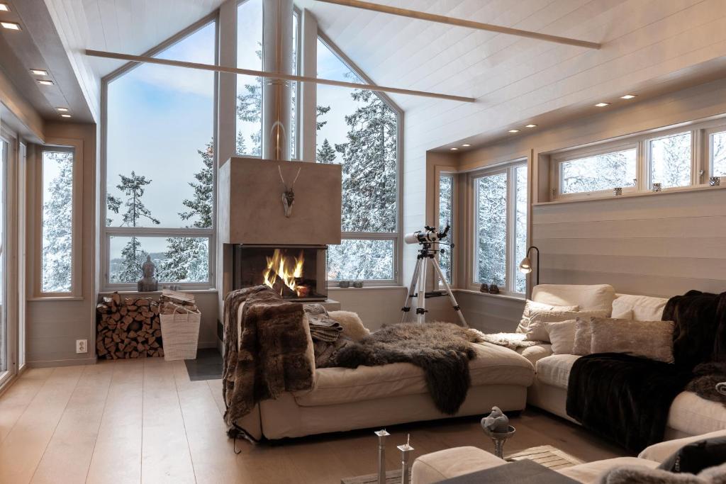 Et opholdsområde på Fjellspa med Fanstastisk utsikt og Høy standard